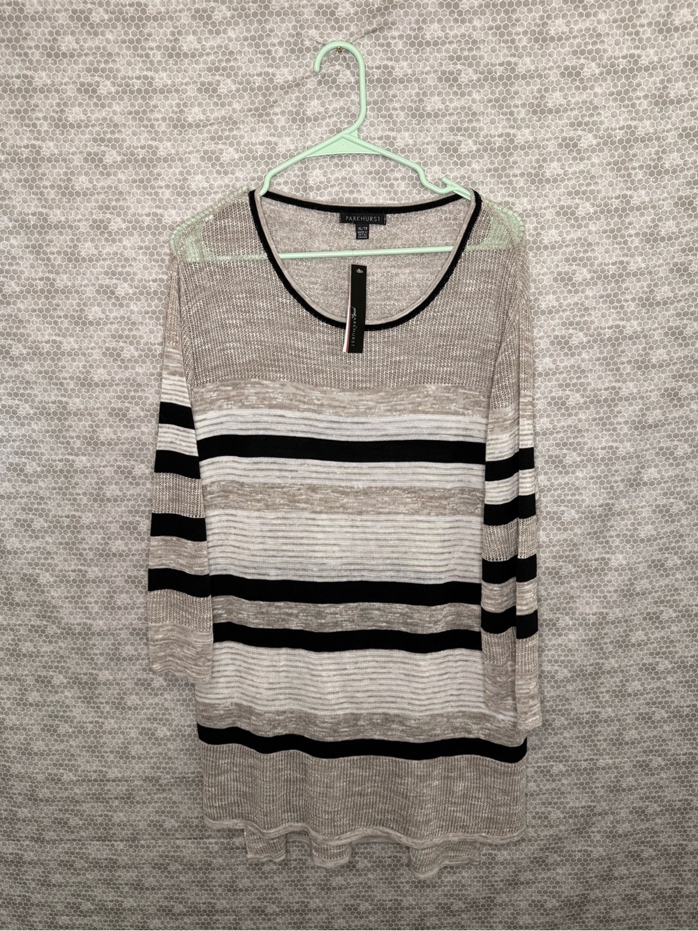 NWT Parkhurst Beige and Black Striped Knit Tunic 3/4 Sleeve XL